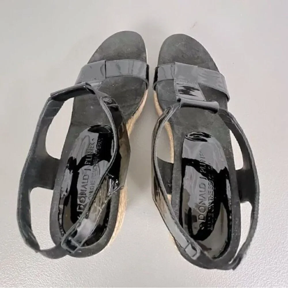 DONALD J PLINER WOMENS BLACK PATENT LEATHER STYLE WEDGE ESPADRILLES SIZE 7.5 N